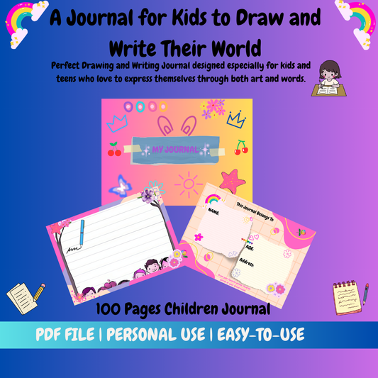 100-Page Kids’ Daily Drawing & Writing Journal (Digital PDF Download)